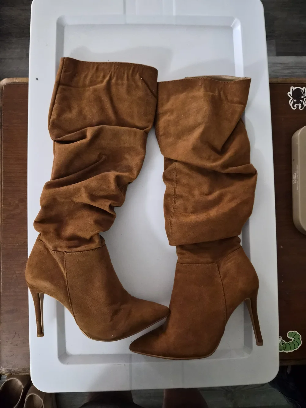 Over-the-Knee Stiletto Boots in Cognac Suede